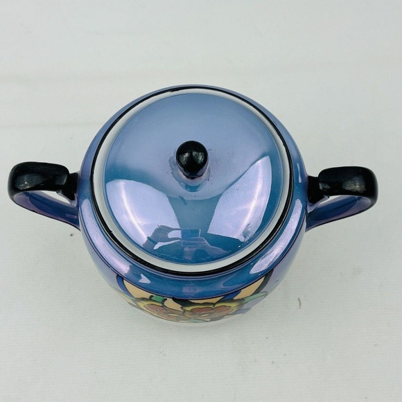 Vintage Noritake Floral Sugar Bowl Blue Lusterware Handpainted Morimura M Japan - Picture 3 of 9